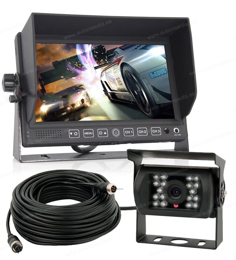 7" tollise ekraaniga veoauto bussi rasketehnika kaamerasüsteem (AHD), ekraan + AHD kaamera 1080P + 20m kaabel